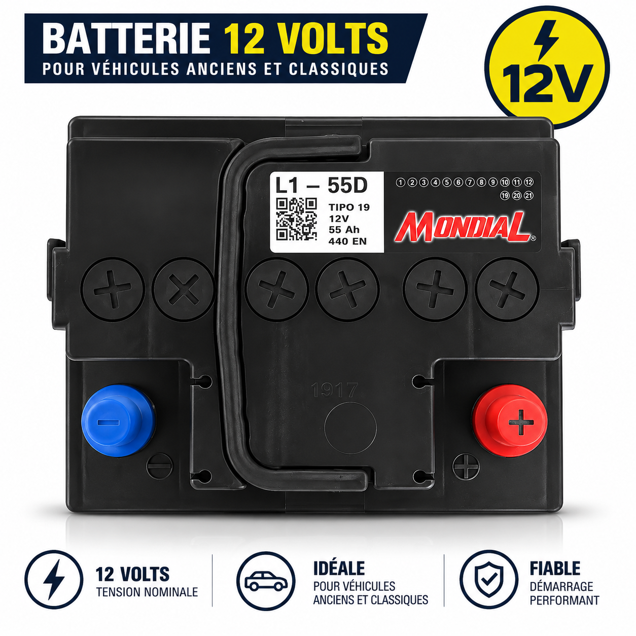 Batterie 12 volts pour 2CV Méhari Dyane ou Acadiane
